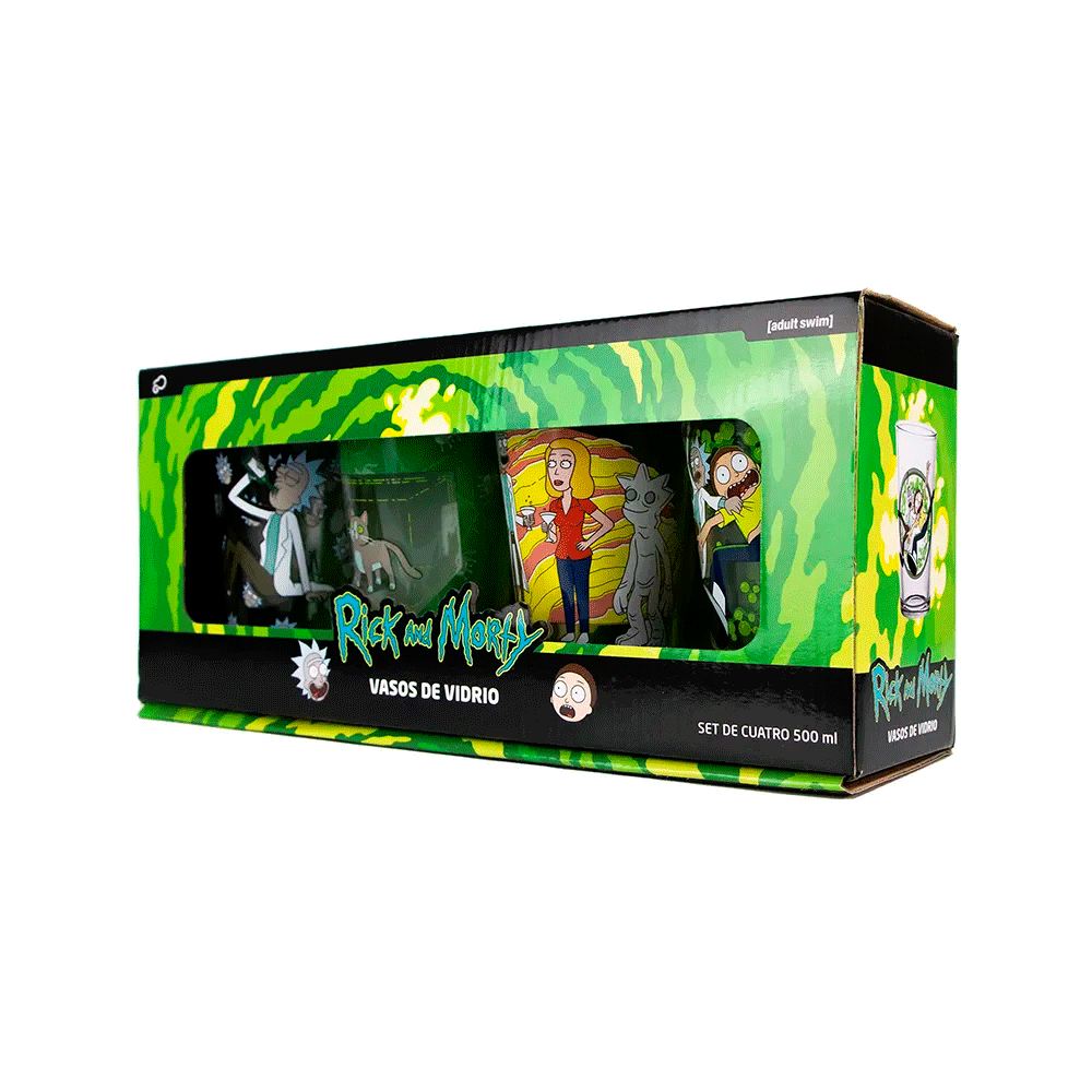 Set de Vasos de Vidrio – Rick and Morty Season 4 (4 Pack, 500 ml)