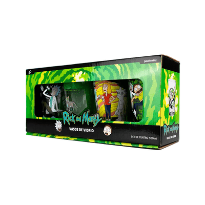 Set de Vasos de Vidrio – Rick and Morty Season 4 (4 Pack, 500 ml)